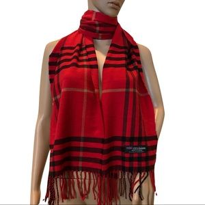 100% Cashmere Red and Black Plaid Scarf